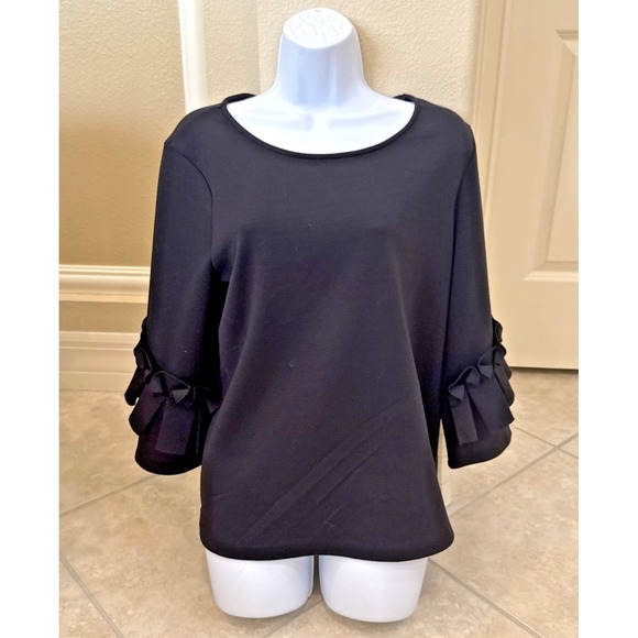 Halogen Tops - Halogen Black Ruffle 3/4 Sleeve Blouse‎ Sz M Career Preppy Going Out Boxy Top